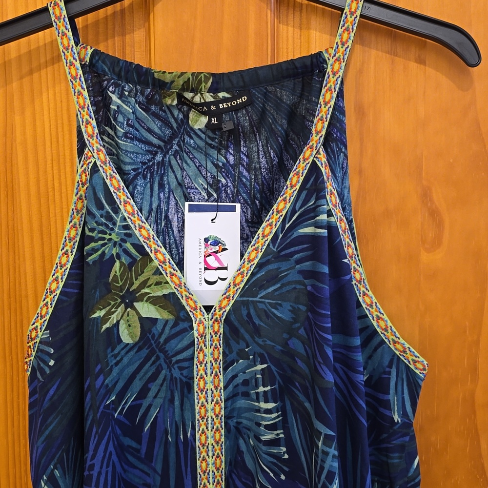Womens AMERICA & BEYOND  Navy Tropical Dress with Lovely Trim - Picture 6 of 6